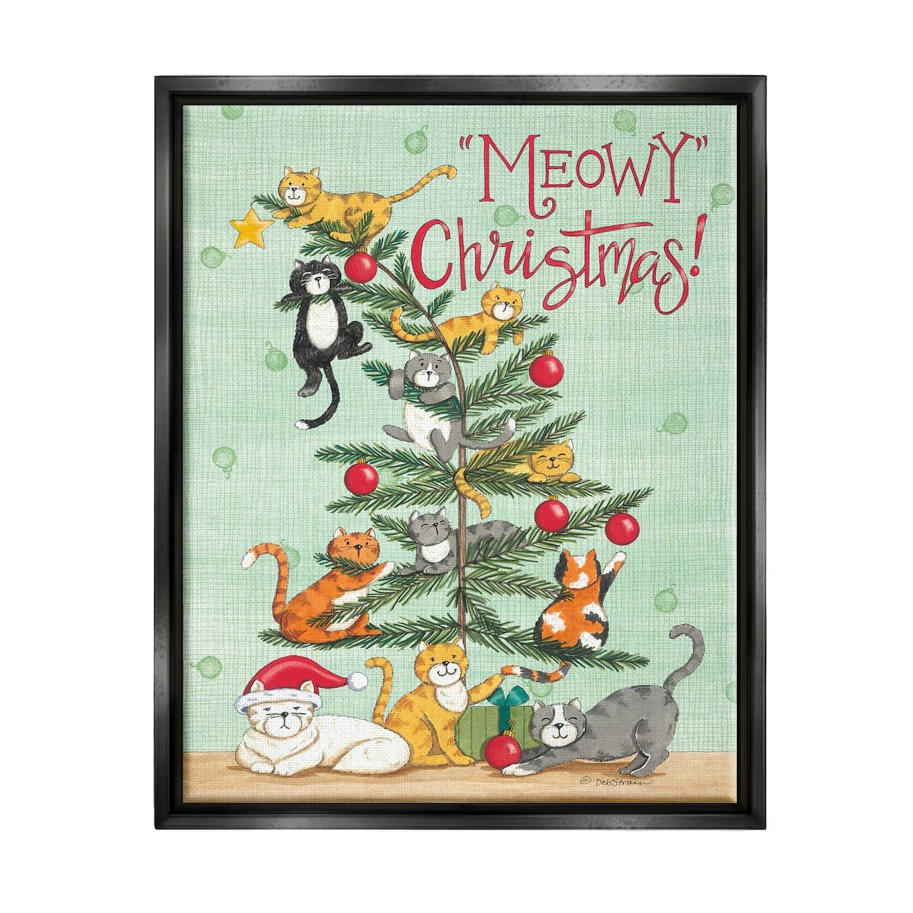 Stupell Industries Meowy Christmas Cats Framed Floater Canvas Wall Art